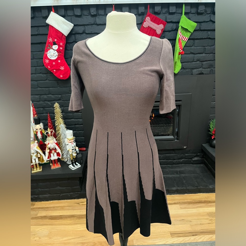 PERUVIAN CONNECTION Dress Womens XS‎ Brown Rue Des Rosiers Pleated Fit & Flare